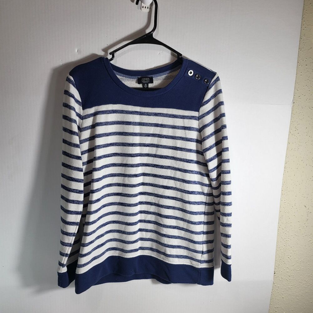 New Jones New York Women's Blue & White Striped Unlined Sweatshirt Large